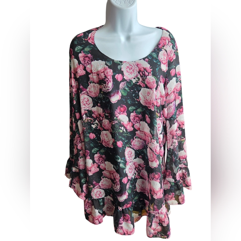Show Me Your MuMu Pink Black Floral Tunic Size S